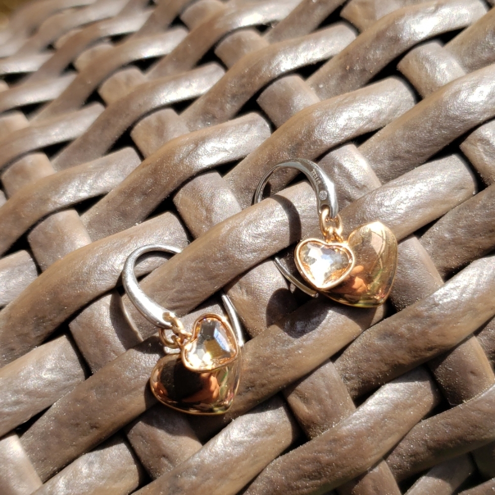 Heart and diamond dangle Fossil Earrings